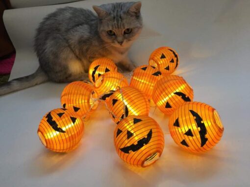 GLOW-IN-THE-DARK Halloween Pumpkin String LED Lights (Set Of 10) - Very Bunny