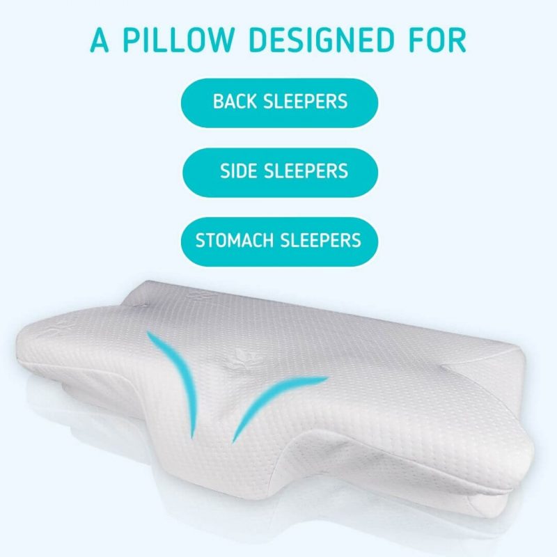 is the best pillow for neck pain and shoulder pain. It is a pillow for side sleepers and back sleepers and keeps your head, neck and shoulder perfectly aligned for a restful sleep at night.